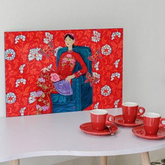 Lót đĩa chữ nhật Phụ nữ đỏ cam 30x45cm